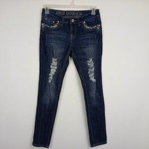 Blue Republic Distressed Jeans Juniors Size 9 Bling Embellished Skinny Dark Wash